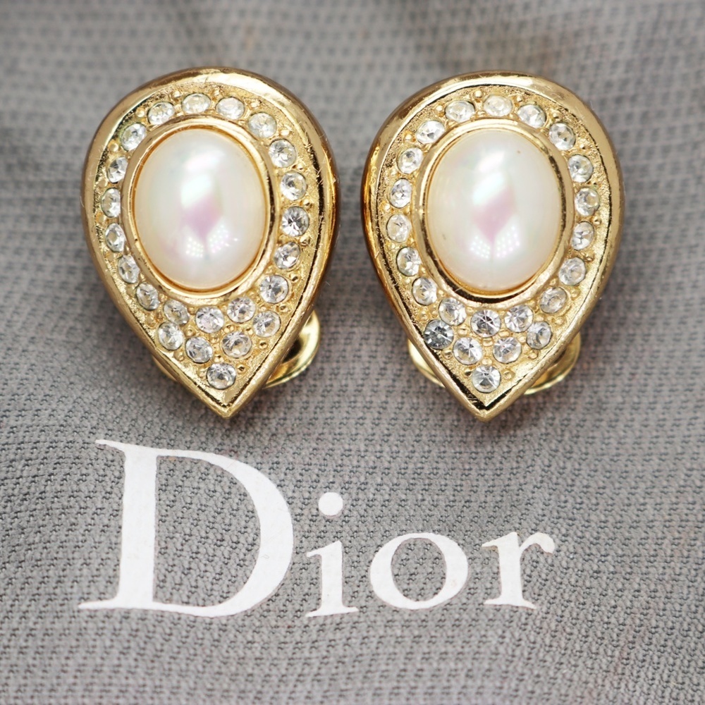⚜️ Vintage Christian Dior Crystal & Pearl Earrings - Picture 5 of 16